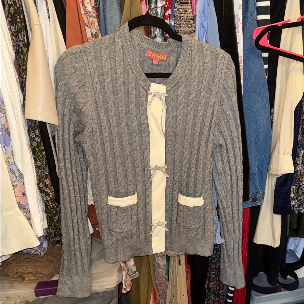 THML Gray Cardigan with Cream Accents